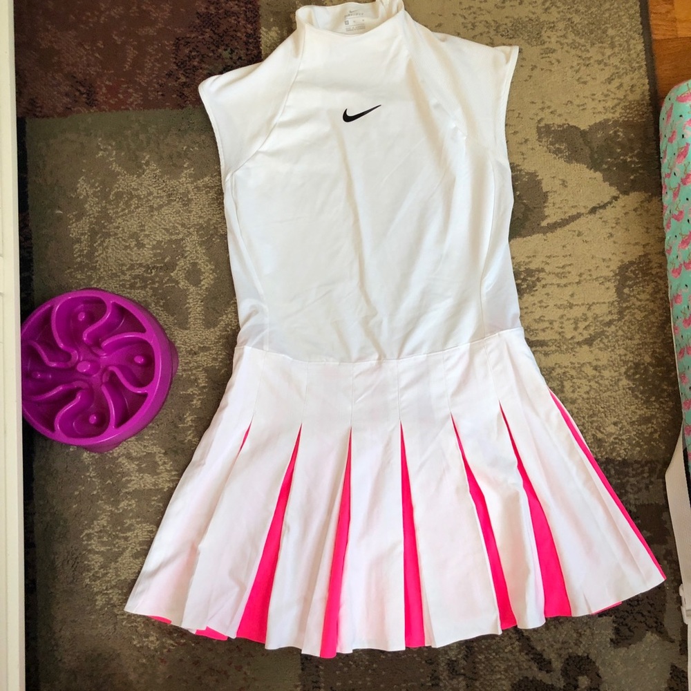 Nike drifit tennis dress pink white
High mock neck
